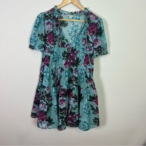Sundance Blue Floral V-Neck Sun Dress Petite XX - Small Women Summer Vacation